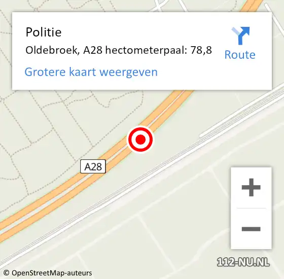 Locatie op kaart van de 112 melding: Politie Oldebroek, A28 hectometerpaal: 78,8 op 22 december 2024 08:58