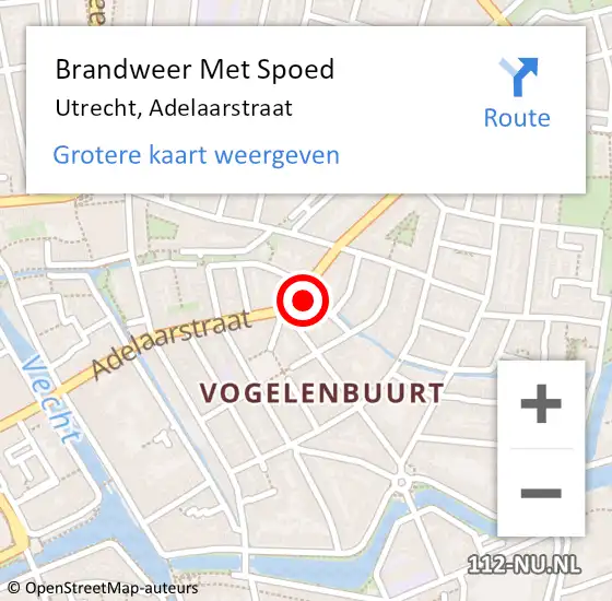 Locatie op kaart van de 112 melding: Brandweer Met Spoed Naar Utrecht, Adelaarstraat op 22 december 2024 08:59