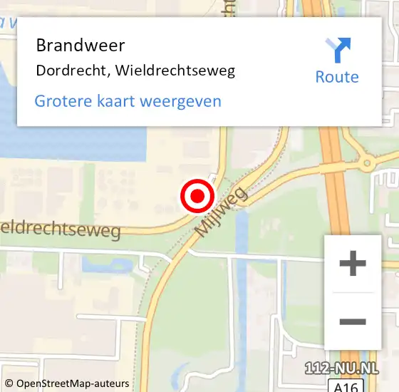 Locatie op kaart van de 112 melding: Brandweer Dordrecht, Wieldrechtseweg op 22 december 2024 09:04