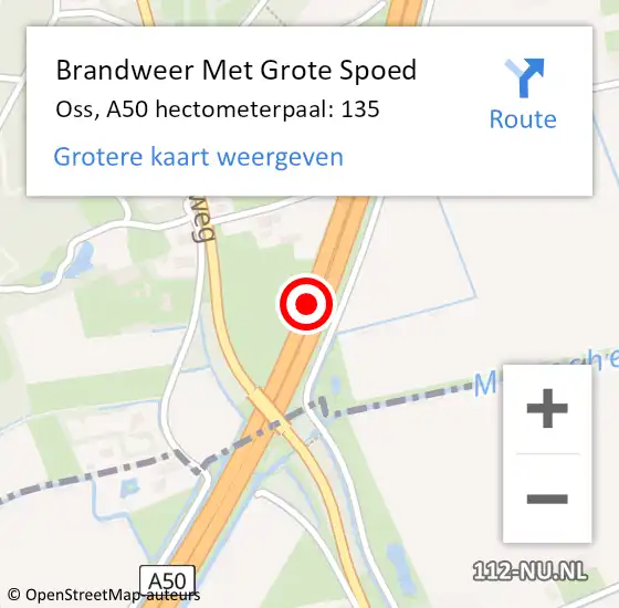 Locatie op kaart van de 112 melding: Brandweer Met Grote Spoed Naar Oss, A50 hectometerpaal: 135 op 22 december 2024 09:52