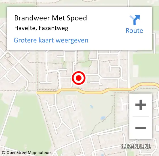 Locatie op kaart van de 112 melding: Brandweer Met Spoed Naar Havelte, Fazantweg op 22 december 2024 10:22