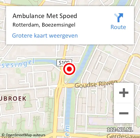 Locatie op kaart van de 112 melding: Ambulance Met Spoed Naar Rotterdam, Boezemsingel op 22 december 2024 10:49