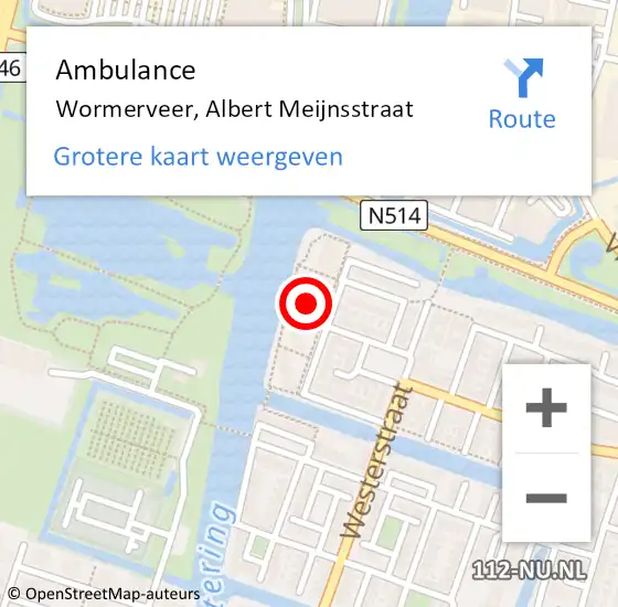 Locatie op kaart van de 112 melding: Ambulance Wormerveer, Albert Meijnsstraat op 22 december 2024 10:51