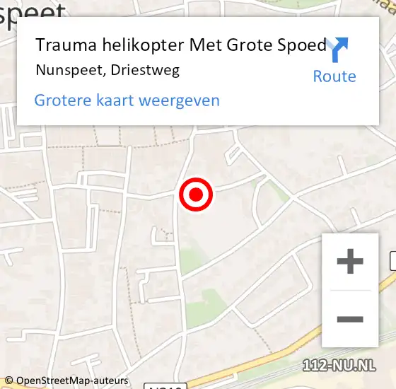 Locatie op kaart van de 112 melding: Trauma helikopter Met Grote Spoed Naar Nunspeet, Driestweg op 22 december 2024 10:51