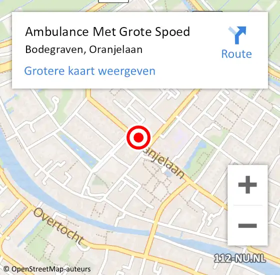 Locatie op kaart van de 112 melding: Ambulance Met Grote Spoed Naar Bodegraven, Oranjelaan op 22 december 2024 11:00