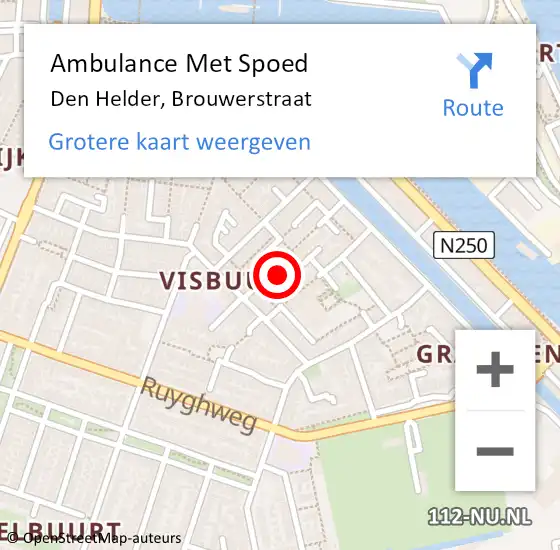 Locatie op kaart van de 112 melding: Ambulance Met Spoed Naar Den Helder, Brouwerstraat op 22 december 2024 11:17