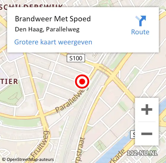 Locatie op kaart van de 112 melding: Brandweer Met Spoed Naar Den Haag, Parallelweg op 22 december 2024 11:28