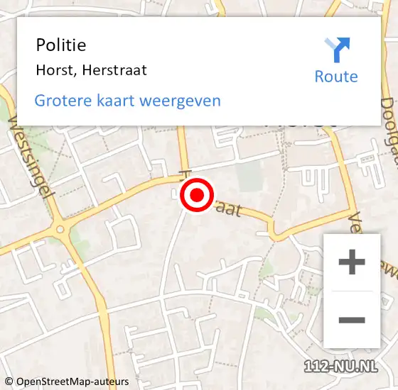 Locatie op kaart van de 112 melding: Politie Horst, Herstraat op 22 december 2024 11:55