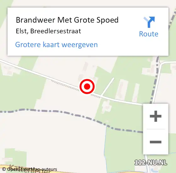 Locatie op kaart van de 112 melding: Brandweer Met Grote Spoed Naar Elst, Breedlersestraat op 22 december 2024 12:14