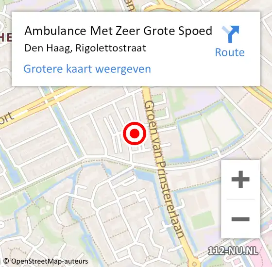 Locatie op kaart van de 112 melding: Ambulance Met Zeer Grote Spoed Naar Den Haag, Rigolettostraat op 22 december 2024 12:26