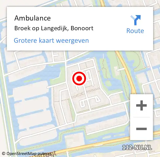 Locatie op kaart van de 112 melding: Ambulance Broek op Langedijk, Bonoort op 22 december 2024 12:30