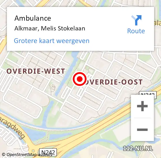 Locatie op kaart van de 112 melding: Ambulance Alkmaar, Melis Stokelaan op 22 december 2024 12:48