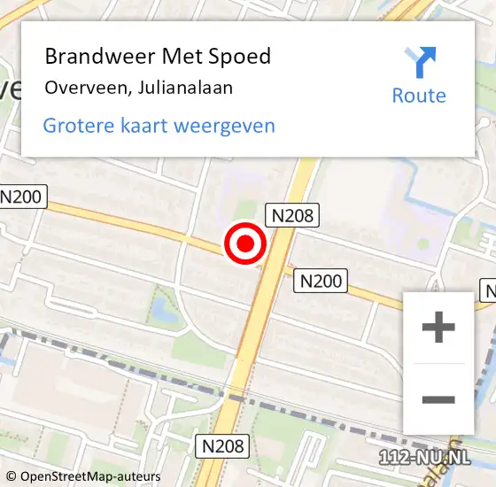 Locatie op kaart van de 112 melding: Brandweer Met Spoed Naar Overveen, Julianalaan op 22 december 2024 12:58