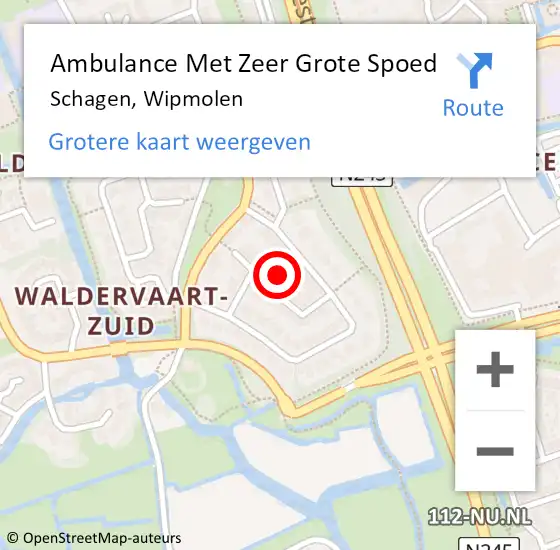 Locatie op kaart van de 112 melding: Ambulance Met Zeer Grote Spoed Naar Schagen, Wipmolen op 22 december 2024 13:23