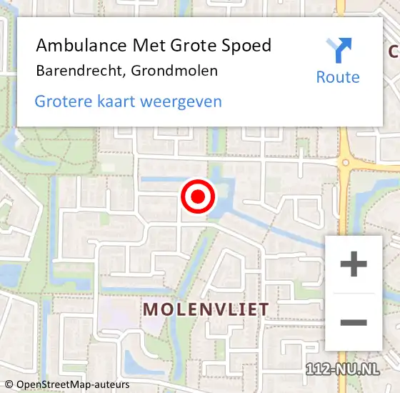 Locatie op kaart van de 112 melding: Ambulance Met Grote Spoed Naar Barendrecht, Grondmolen op 22 december 2024 13:42