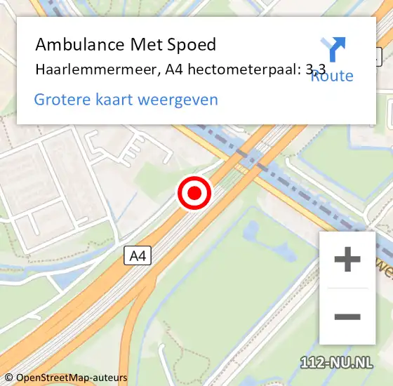 Locatie op kaart van de 112 melding: Ambulance Met Spoed Naar Haarlemmermeer, A4 hectometerpaal: 3,3 op 22 december 2024 13:43