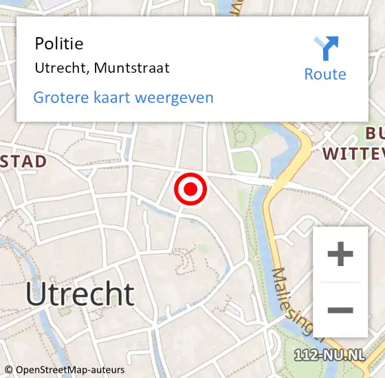 Locatie op kaart van de 112 melding: Politie Utrecht, Muntstraat op 22 december 2024 13:59