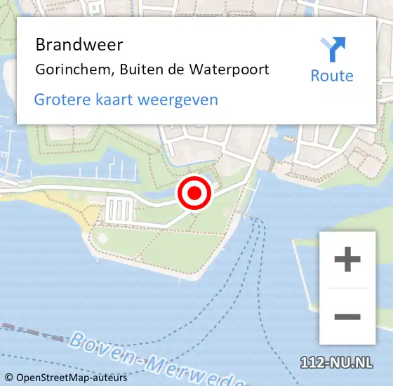 Locatie op kaart van de 112 melding: Brandweer Gorinchem, Buiten de Waterpoort op 22 december 2024 14:07