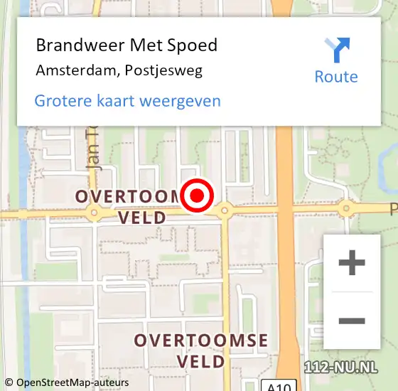 Locatie op kaart van de 112 melding: Brandweer Met Spoed Naar Amsterdam, Postjesweg op 22 december 2024 14:18