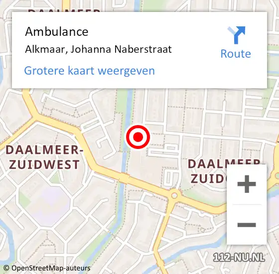 Locatie op kaart van de 112 melding: Ambulance Alkmaar, Johanna Naberstraat op 22 december 2024 14:23