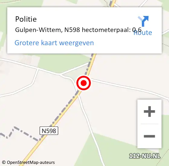 Locatie op kaart van de 112 melding: Politie Gulpen-Wittem, N598 hectometerpaal: 0,6 op 22 december 2024 14:24