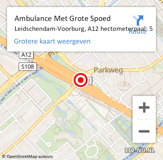 Locatie op kaart van de 112 melding: Ambulance Met Grote Spoed Naar Leidschendam-Voorburg, A12 hectometerpaal: 5 op 22 december 2024 14:29