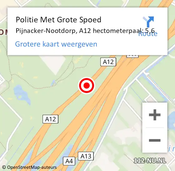 Locatie op kaart van de 112 melding: Politie Met Grote Spoed Naar Pijnacker-Nootdorp, A12 hectometerpaal: 5,6 op 22 december 2024 14:39