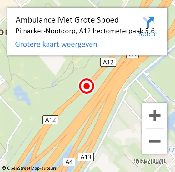 Locatie op kaart van de 112 melding: Ambulance Met Grote Spoed Naar Pijnacker-Nootdorp, A12 hectometerpaal: 5,6 op 22 december 2024 14:43