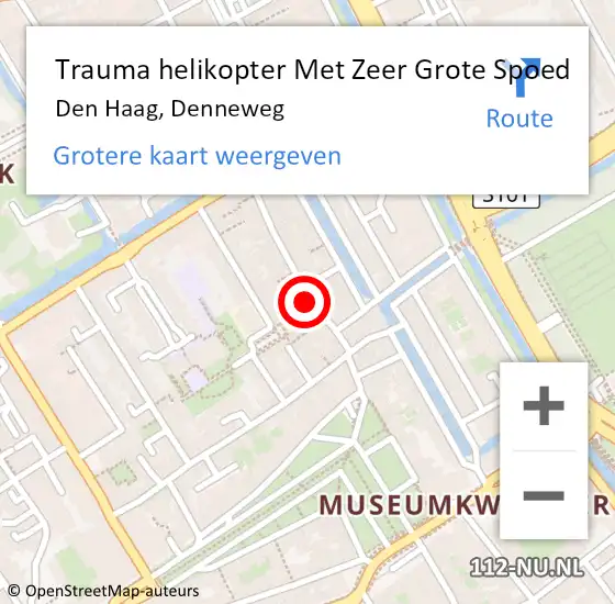 Locatie op kaart van de 112 melding: Trauma helikopter Met Zeer Grote Spoed Naar Den Haag, Denneweg op 22 december 2024 14:52