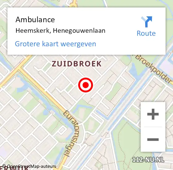 Locatie op kaart van de 112 melding: Ambulance Heemskerk, Henegouwenlaan op 22 december 2024 14:56