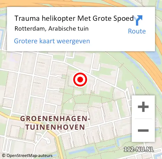 Locatie op kaart van de 112 melding: Trauma helikopter Met Grote Spoed Naar Rotterdam, Arabische tuin op 22 december 2024 14:59