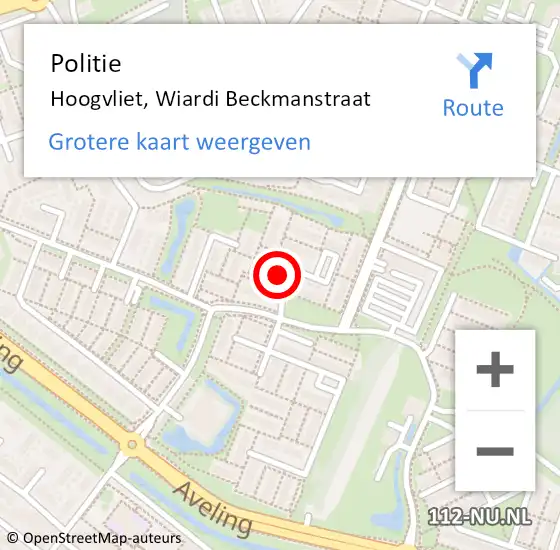 Locatie op kaart van de 112 melding: Politie Hoogvliet, Wiardi Beckmanstraat op 22 december 2024 15:15