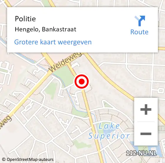 Locatie op kaart van de 112 melding: Politie Hengelo, Bankastraat op 22 december 2024 15:17