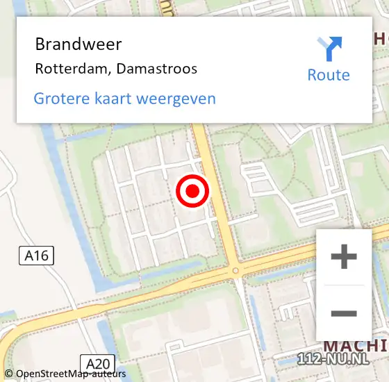 Locatie op kaart van de 112 melding: Brandweer Rotterdam, Damastroos op 22 december 2024 15:18