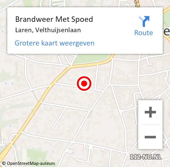 Locatie op kaart van de 112 melding: Brandweer Met Spoed Naar Laren, Velthuijsenlaan op 22 december 2024 15:31