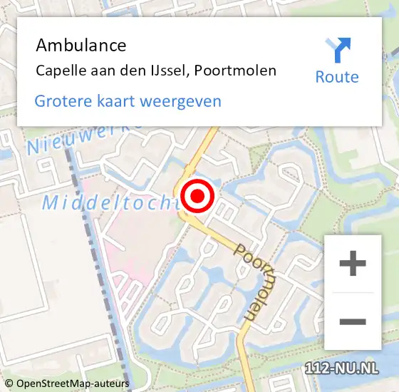 Locatie op kaart van de 112 melding: Ambulance Capelle aan den IJssel, Poortmolen op 22 december 2024 16:03