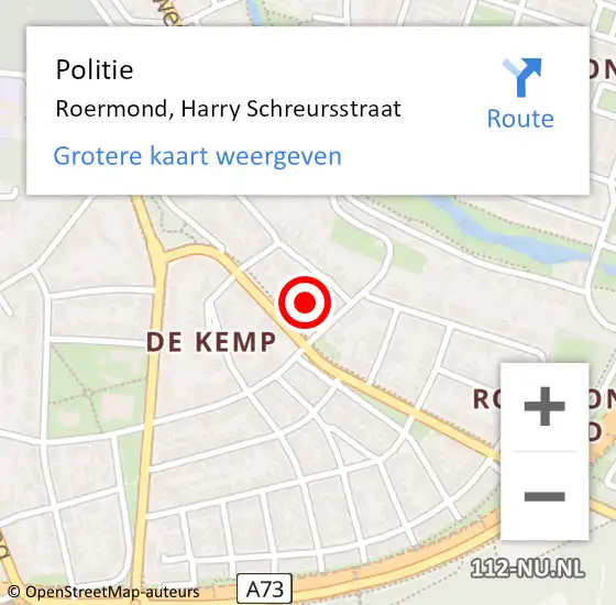 Locatie op kaart van de 112 melding: Politie Roermond, Harry Schreursstraat op 22 december 2024 16:10