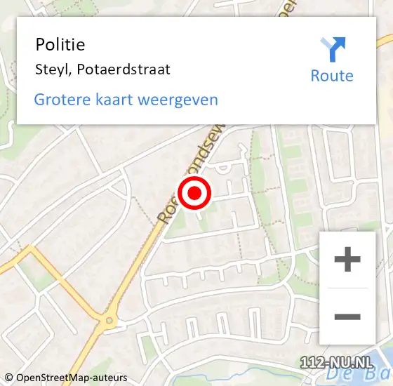 Locatie op kaart van de 112 melding: Politie Steyl, Potaerdstraat op 22 december 2024 16:13