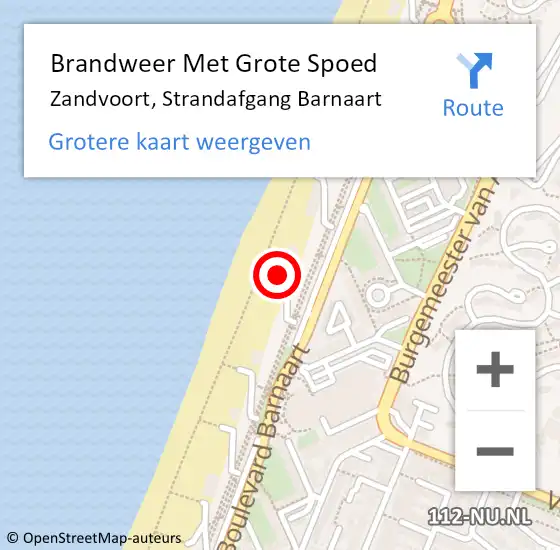 Locatie op kaart van de 112 melding: Brandweer Met Grote Spoed Naar Zandvoort, Strandafgang Barnaart op 22 december 2024 16:53