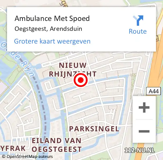 Locatie op kaart van de 112 melding: Ambulance Met Spoed Naar Oegstgeest, Arendsduin op 22 december 2024 17:22