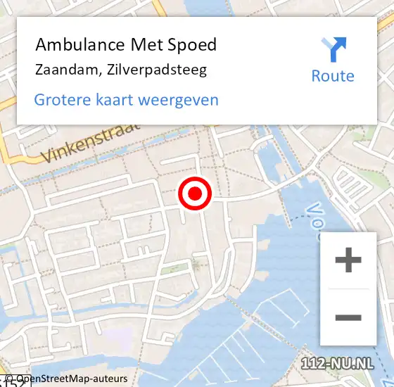 Locatie op kaart van de 112 melding: Ambulance Met Spoed Naar Zaandam, Zilverpadsteeg op 22 december 2024 17:30