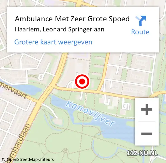 Locatie op kaart van de 112 melding: Ambulance Met Zeer Grote Spoed Naar Haarlem, Leonard Springerlaan op 22 december 2024 17:36