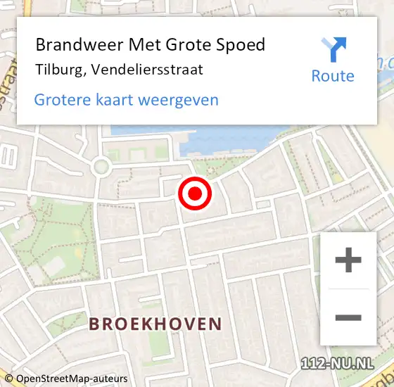 Locatie op kaart van de 112 melding: Brandweer Met Grote Spoed Naar Tilburg, Vendeliersstraat op 22 december 2024 17:57