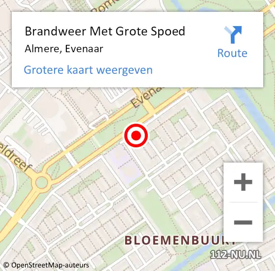 Locatie op kaart van de 112 melding: Brandweer Met Grote Spoed Naar Almere, Evenaar op 22 december 2024 17:59