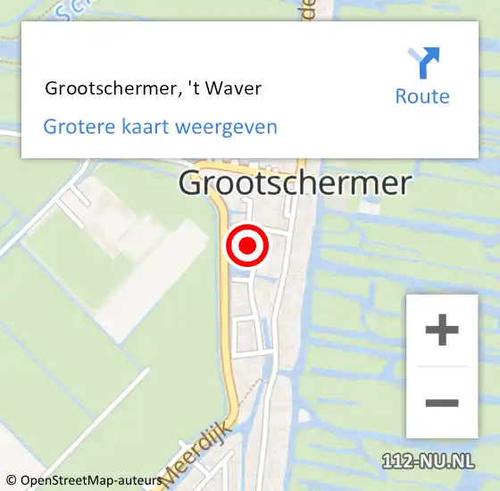 Locatie op kaart van de 112 melding:  Grootschermer, 't Waver op 22 december 2024 18:18