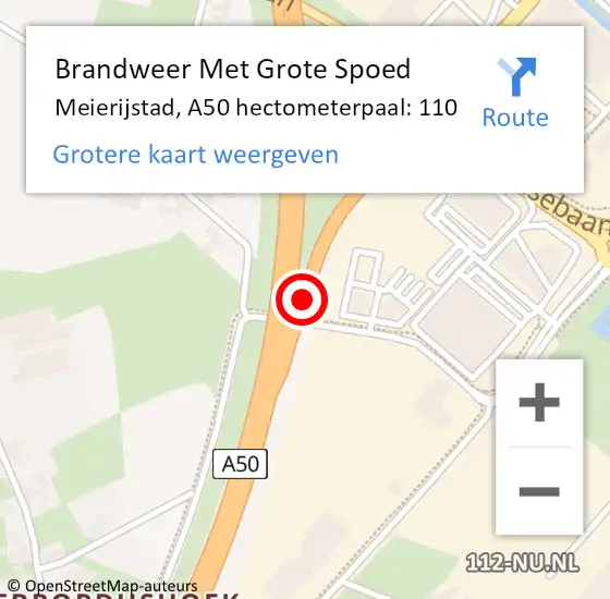 Locatie op kaart van de 112 melding: Brandweer Met Grote Spoed Naar Meierijstad, A50 hectometerpaal: 110 op 22 december 2024 18:26