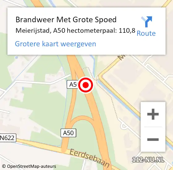 Locatie op kaart van de 112 melding: Brandweer Met Grote Spoed Naar Meierijstad, A50 hectometerpaal: 110,8 op 22 december 2024 18:33