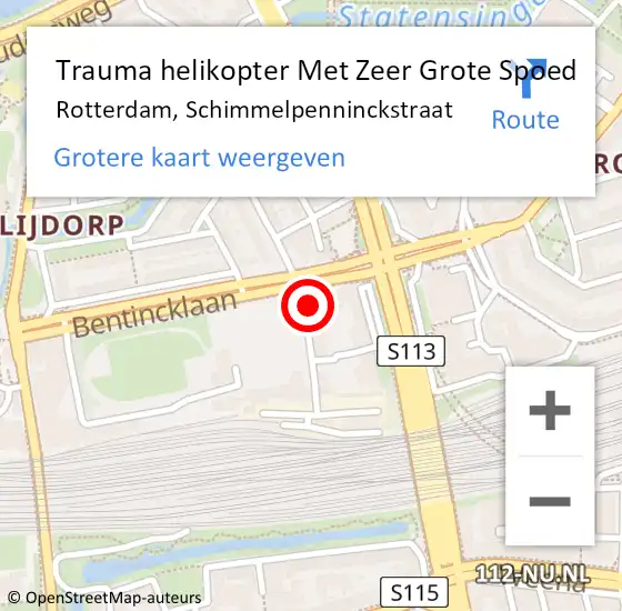 Locatie op kaart van de 112 melding: Trauma helikopter Met Zeer Grote Spoed Naar Rotterdam, Schimmelpenninckstraat op 22 december 2024 18:43