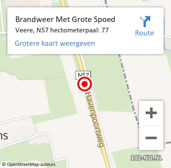 Locatie op kaart van de 112 melding: Brandweer Met Grote Spoed Naar Veere, N57 hectometerpaal: 77 op 22 december 2024 19:43