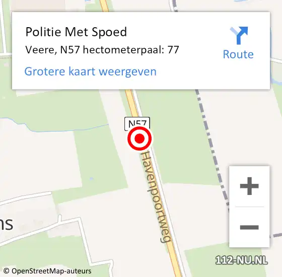 Locatie op kaart van de 112 melding: Politie Met Spoed Naar Veere, N57 hectometerpaal: 77 op 22 december 2024 19:44